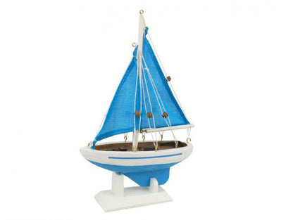 Wooden Light Blue with Light Blue Sails Pacific Sailer Model Sailboat Decoration 9""