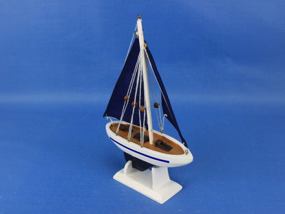 Wooden Blue Pacific Sailer with Blue Sails Model Sailboat Decoration 9""