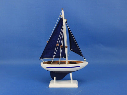 Wooden Blue Pacific Sailer with Blue Sails Model Sailboat Decoration 9""