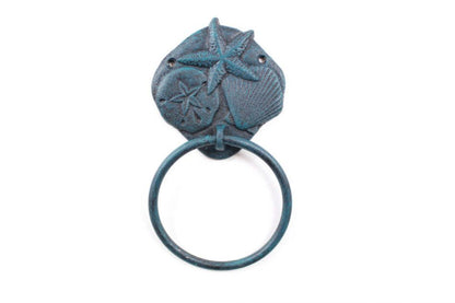 Seaworn Blue Cast Iron Shell Sand Dollar Starfish Towel Holder 8""
