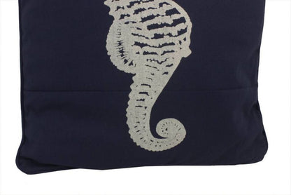 Navy Blue and White Seahorse Pillow 16""