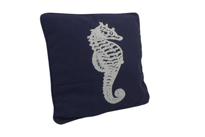 Navy Blue and White Seahorse Pillow 16""