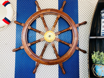 Deluxe Class Wood and Brass Decorative Ship Wheel 36""