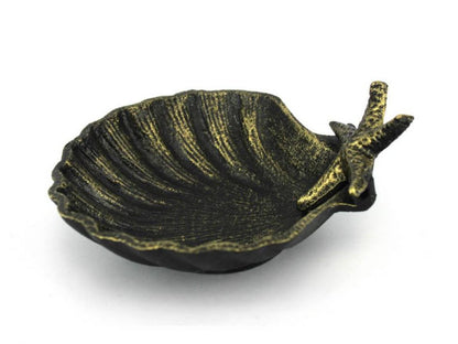 Antique Gold Cast Iron Shell With Starfish Decorative Bowl 6""