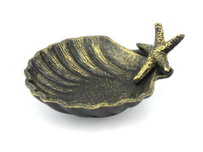 Antique Gold Cast Iron Shell With Starfish Decorative Bowl 6""