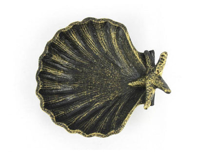 Antique Gold Cast Iron Shell With Starfish Decorative Bowl 6""