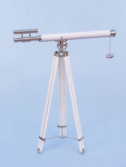 Hampton Collection Chrome with White Leather Griffith Astro Telescope 64""