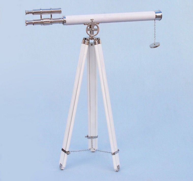 Hampton Collection Chrome with White Leather Griffith Astro Telescope 64""