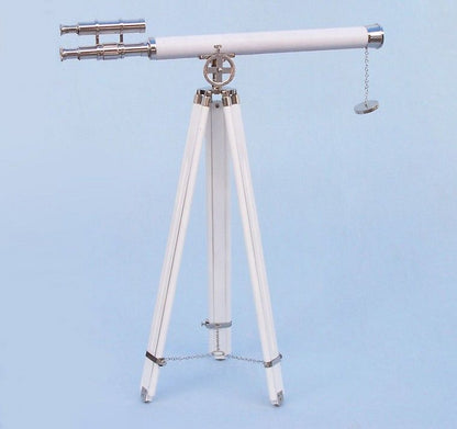Hampton Collection Chrome with White Leather Griffith Astro Telescope 64""
