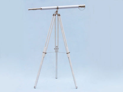 Floor Standing Chrome/White Leather Galileo Telescope 65""