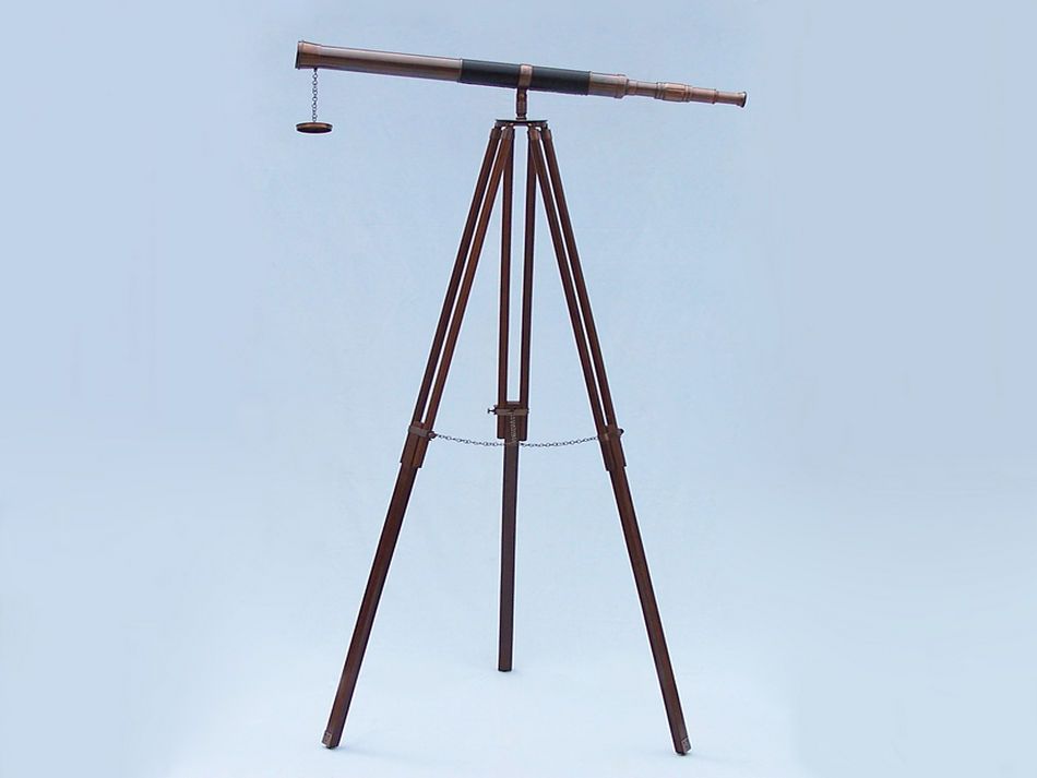 Admirals Floor Standing Antique Copper with Leather Telescope 60""