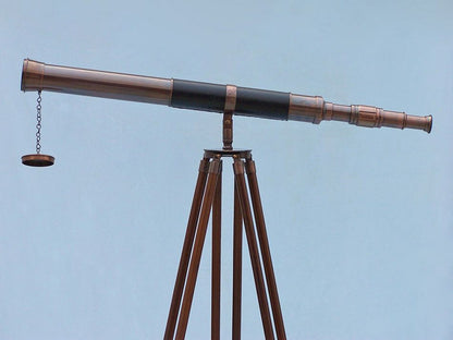 Admirals Floor Standing Antique Copper with Leather Telescope 60""