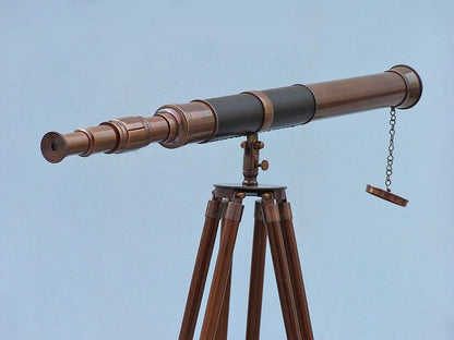 Admirals Floor Standing Antique Copper with Leather Telescope 60""