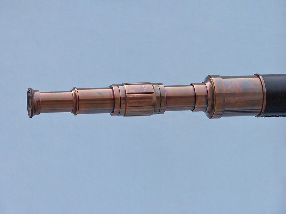 Admirals Floor Standing Antique Copper with Leather Telescope 60""