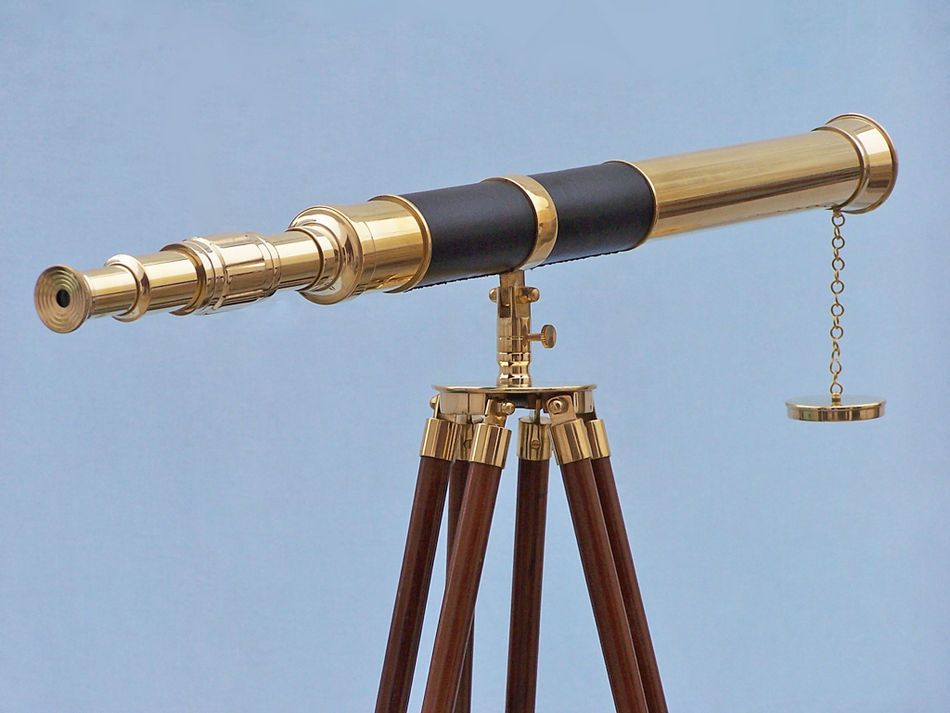 Admirals Floor Standing Brass with Leather Telescope 60""