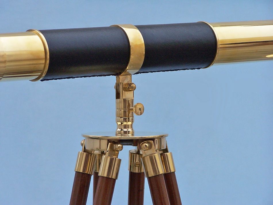 Admirals Floor Standing Brass with Leather Telescope 60""
