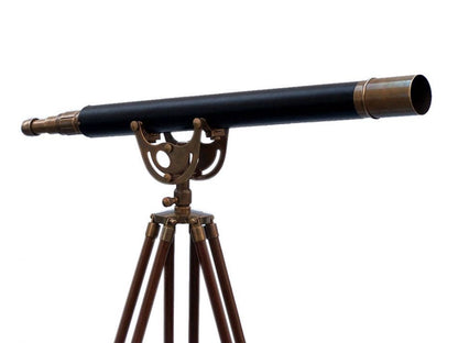 Floor Standing Antique Brass Leather Anchormaster Telescope 65""