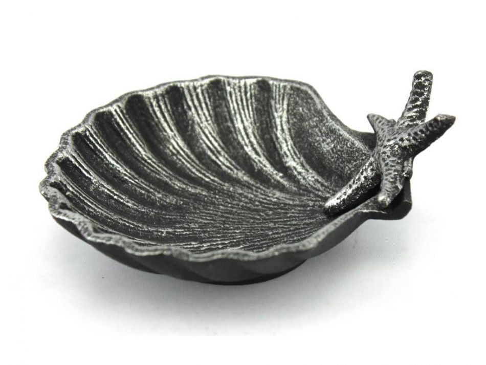 Antique Silver Cast Iron Shell With Starfish Decorative Bowl 6""