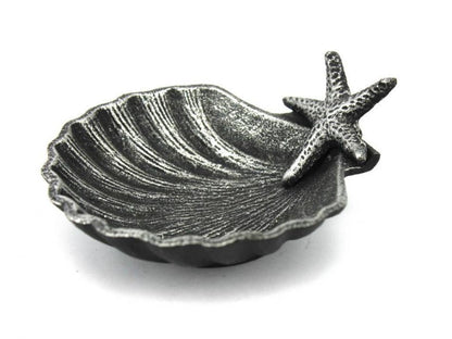 Antique Silver Cast Iron Shell With Starfish Decorative Bowl 6""