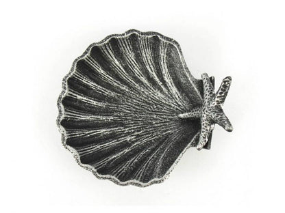 Antique Silver Cast Iron Shell With Starfish Decorative Bowl 6""