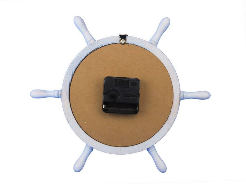 Wooden Rustic White and Red Ship Wheel Knot Faced Clock 12""