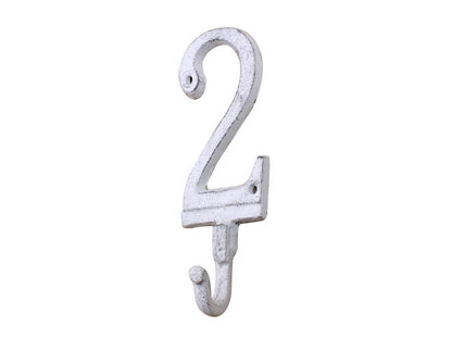 Whitewashed Cast Iron Number 2 Wall Hook 6""