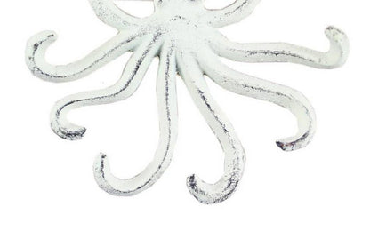 Rustic Whitewashed Cast Iron Wall Mounted Decorative Octopus Hooks 7""