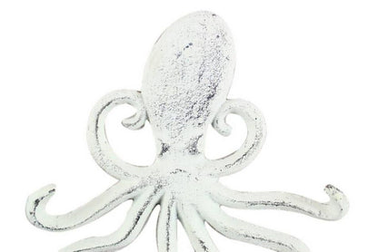 Rustic Whitewashed Cast Iron Wall Mounted Decorative Octopus Hooks 7""