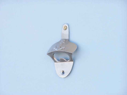 Brushed Nickel Wall Mounted Anchor Bottle Opener 3""