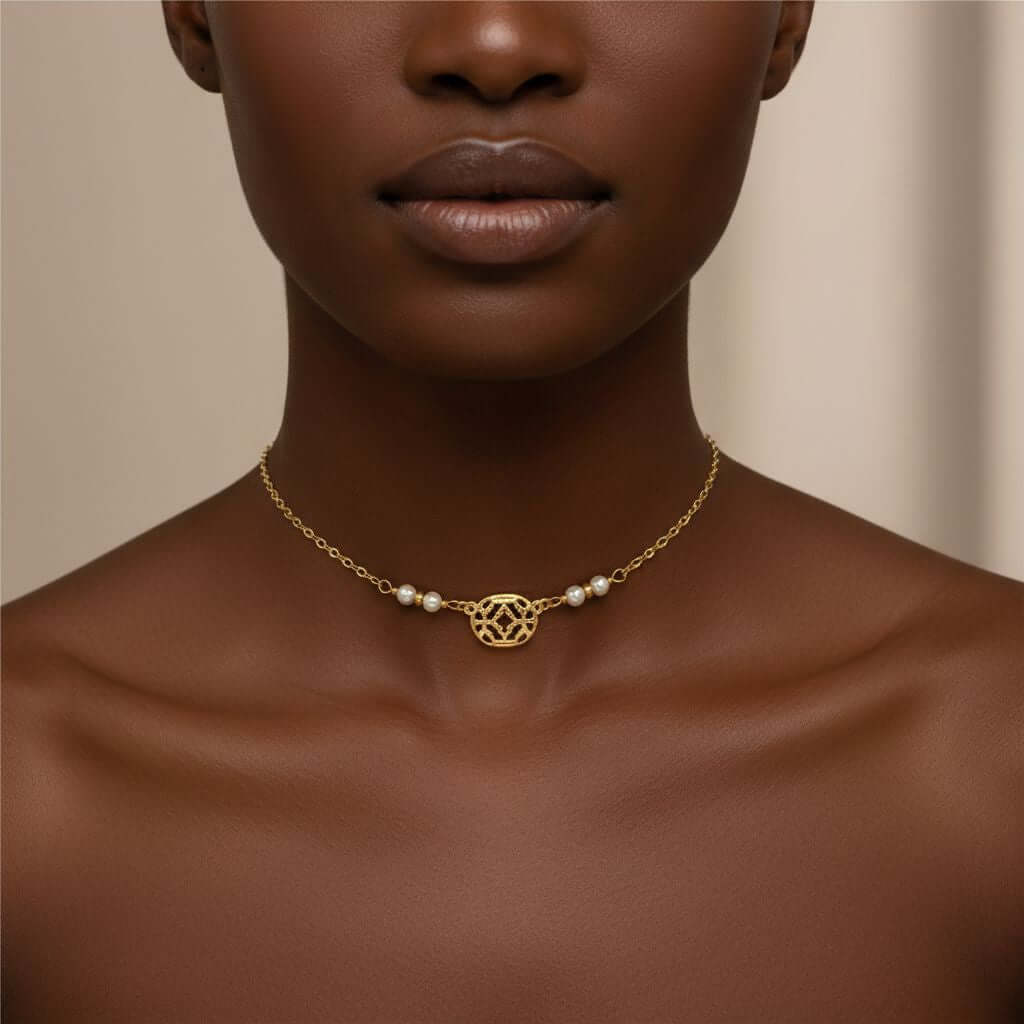 As Seen on Molly Ringwald Gold Filled Pearl Choker Necklace