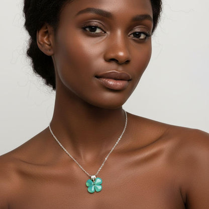Mint Green Beaded Clover Necklace