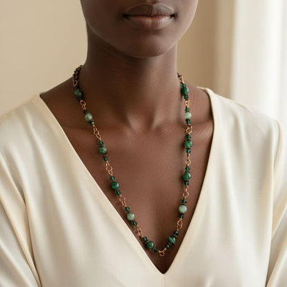 24 Inches Emerald Agate Wire Wrapped Necklace or Triple Wrap Bracelet