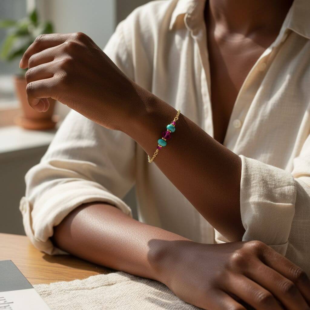 Handmade Gold Filled Pink Turquoise Gemstone Bracelet