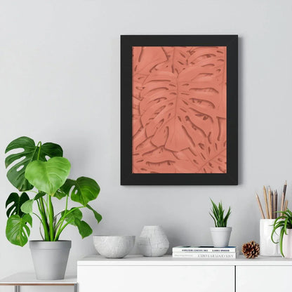 Coral Monstera Framed Print – Botanical Wall Art