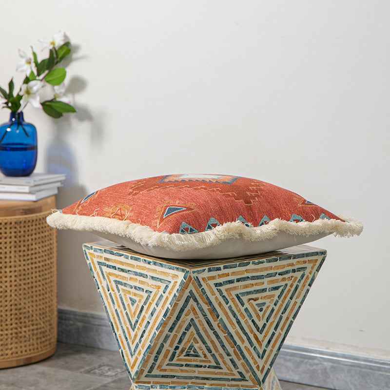 Retro Pattern Tassel Lace Decorative Printed Pillowcase