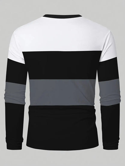Men's & Teens Long Sleeve T-Shirt with Full-Body Striped Print - Black & White All-Season Casual Crew Neck Shirt, Suitable for Dad Gifts, Christmas Presents, Year-Round Wear - Machine Washable Digital Print Underwear