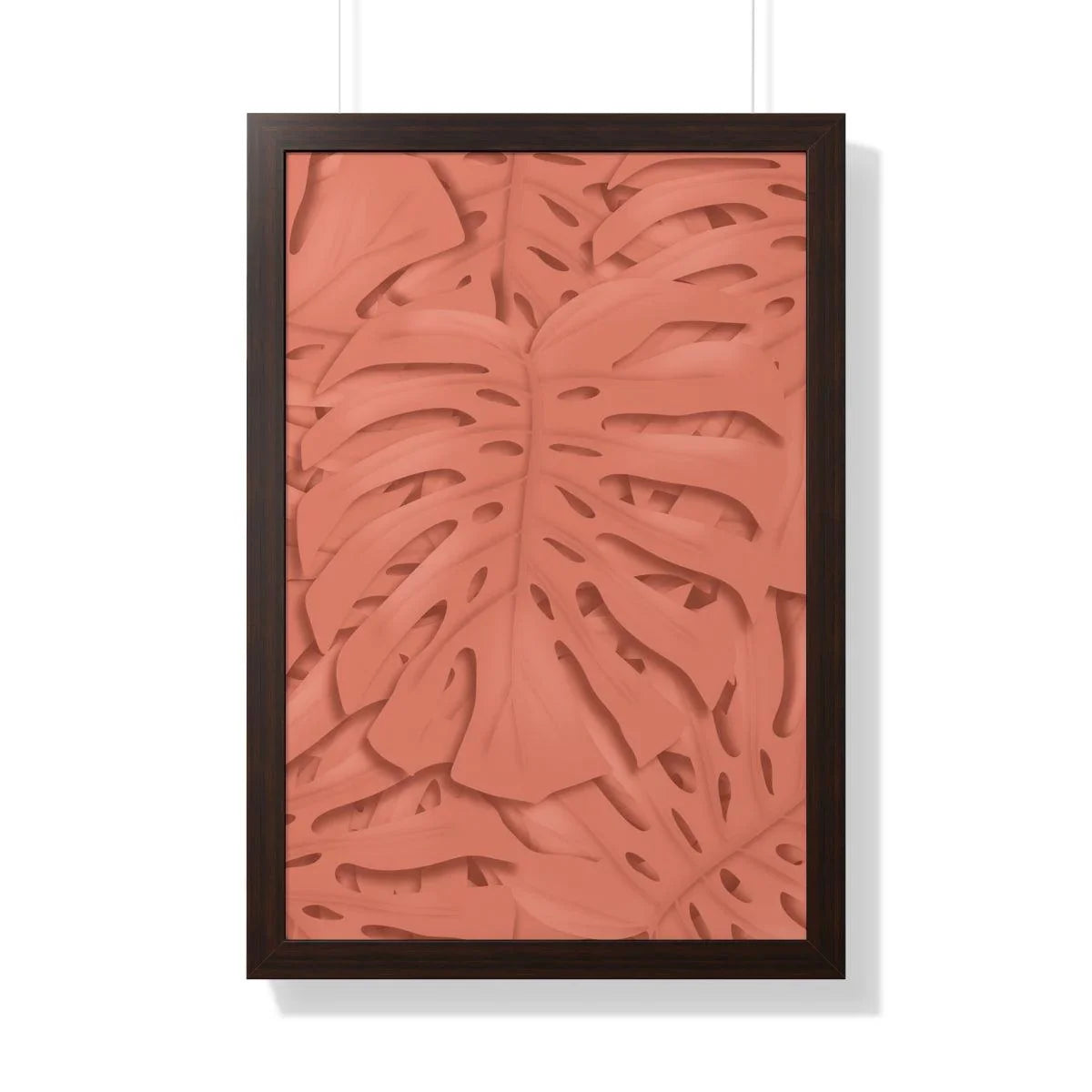 Coral Monstera Framed Print – Botanical Wall Art