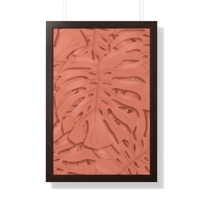 Coral Monstera Framed Print – Botanical Wall Art