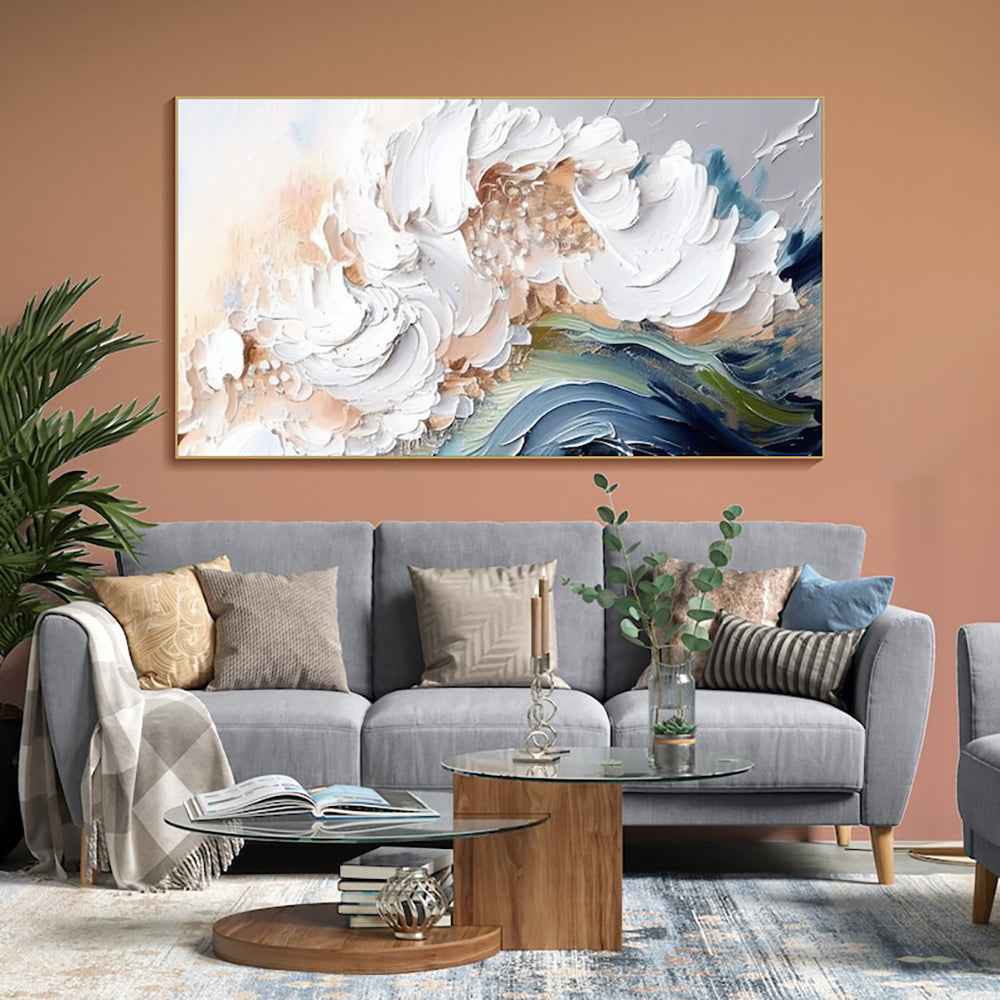 Modern Abstract Handmade Oil Paintings Heavy Texture White Waves No Framed Large Size Wall Picture For Restaurant Canvas Art Home Decor