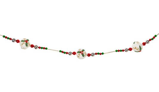 Holly Ball Glass Garland - 72 Inches