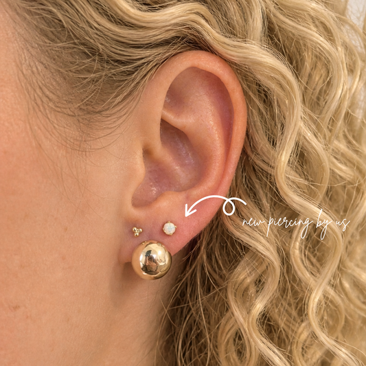 14K Solid Gold 3mm Opal Threadless Labret Flat Back Earring