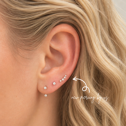 14K Solid Gold Graduated CZ Wave Arc Climber Threadless Labret Flat Back Earring