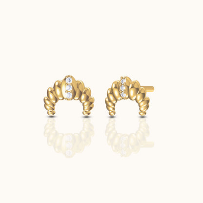 Croissant Dainty CZ Dome Stud Earrings