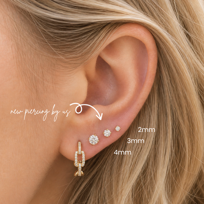 14K Solid Gold 3mm White CZ Threadless Labret Flat Back Earring