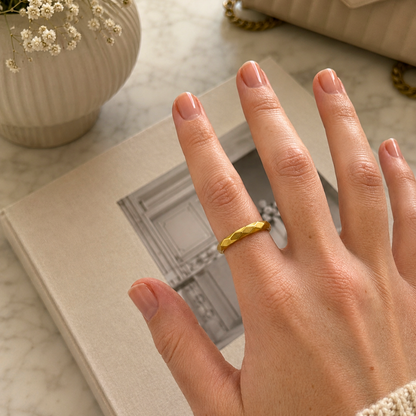 Geometric Cutting Beveled Triangle Polished Titanium PVD Gold Band Ring