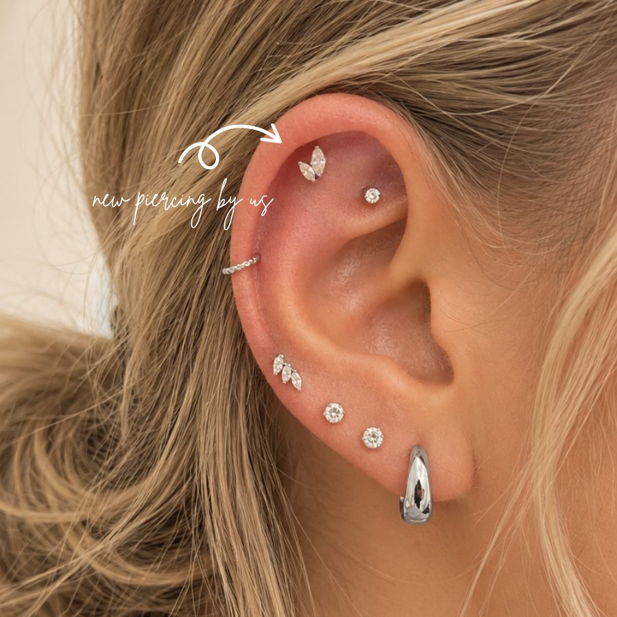 Graduated Double Marquise CZ Threadless Labret Titanium Flat Back Earring