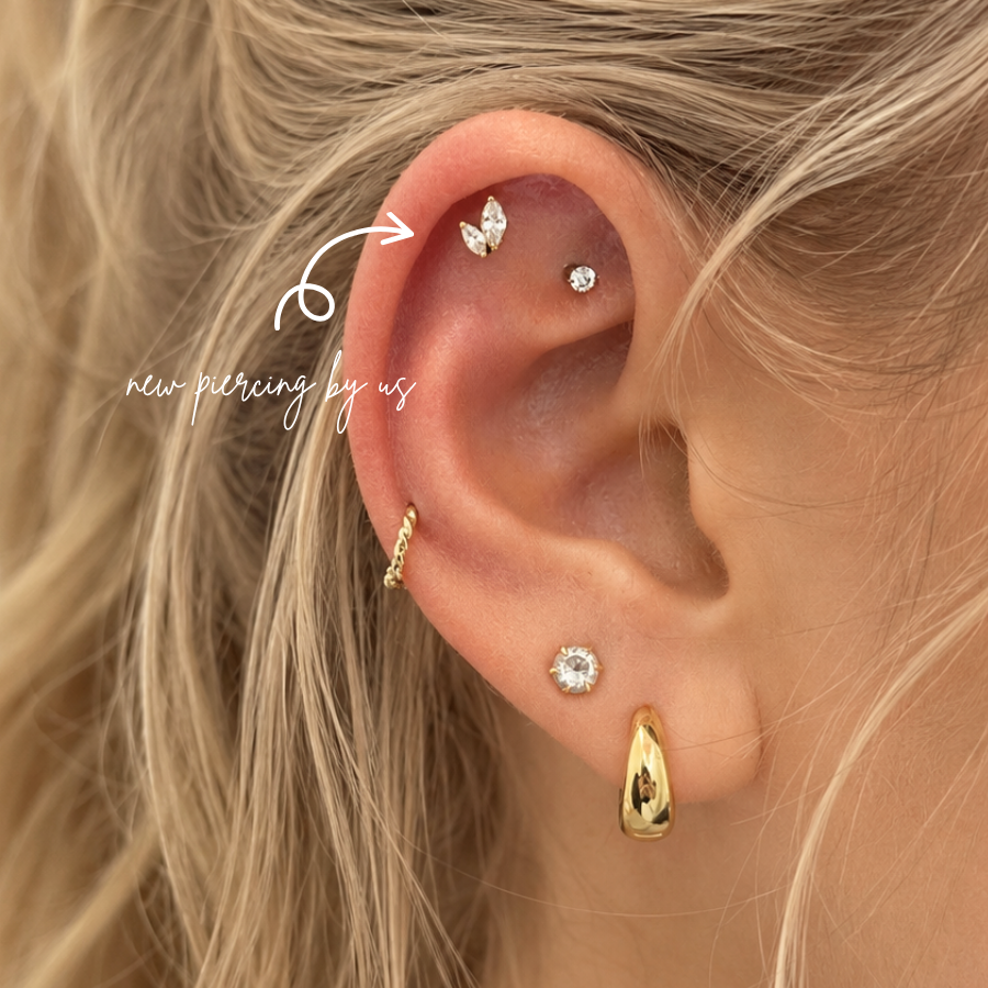 Graduated Double Marquise CZ Threadless Labret Titanium PVD Gold Flat Back Earring