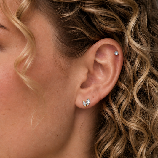 Graduated Double Marquise CZ Threadless Labret Titanium PVD Gold Flat Back Earring