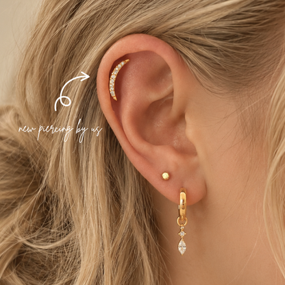 Large Moon Crescent Threadless Labret Titanium PVD Gold Flat Back Earring