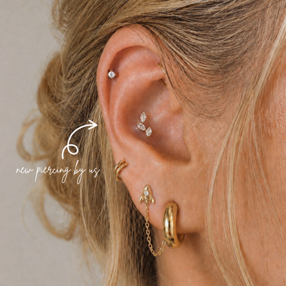Oval CZ Leaves Branch Threadless Labret Titanium PVD Gold Flat Back Earring